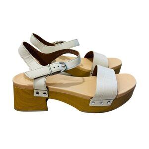 Clarks Leather Clog Sandals Women 8.5 Cushioned Chunky Ivory Sivanne Bay Fesival